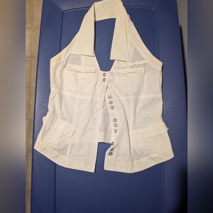 Arden B White Button-Down Halter Blouse
